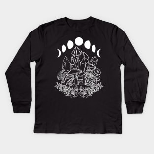 Moon Phases Crystals Mushrooms Succulents Witchy Kids Long Sleeve T-Shirt